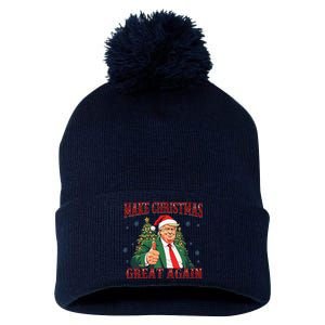 Make Christmas Great Again Funny Santa 2024 Christmas Pom Pom 12in Knit Beanie