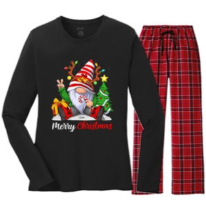 Merry Christmas Gnome Family Christmas For Women's Long Sleeve Flannel Pajama Set 