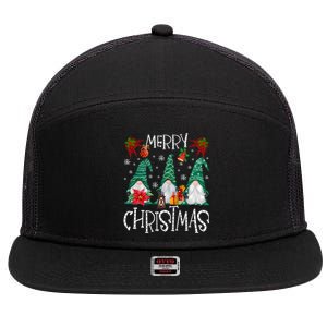 Merry Christmas Gnome Family Light Christmas Gift 7 Panel Mesh Trucker Snapback Hat