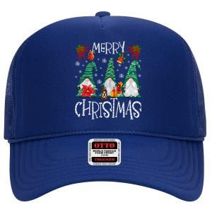 Merry Christmas Gnome Family Light Christmas Gift High Crown Mesh Back Trucker Hat