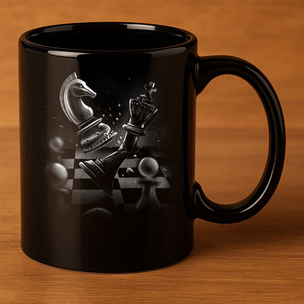 Monochrome Chess Game Graphic Classic Strategy Design Gift 11oz C Handle Ceramic Mug
