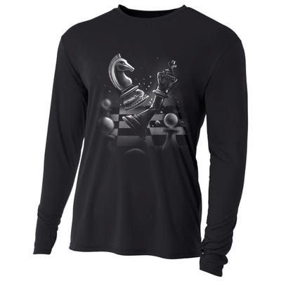 Monochrome Chess Game Graphic Classic Strategy Design Gift Cooling Performance Long Sleeve Crew
