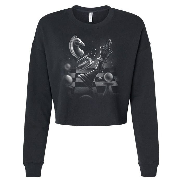 Monochrome Chess Game Graphic Classic Strategy Design Gift Cropped Pullover Crew