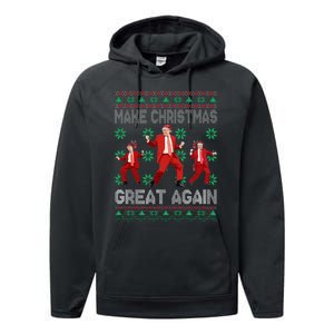 Make Christmas Great Again Santa Trump Dance Ugly Sweater Performance Fleece Hoodie