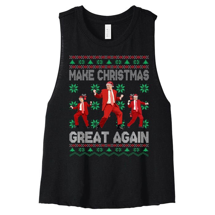 Make Christmas Great Again Santa Trump Dance Ugly Sweater Women's Racerback Cropped Tank