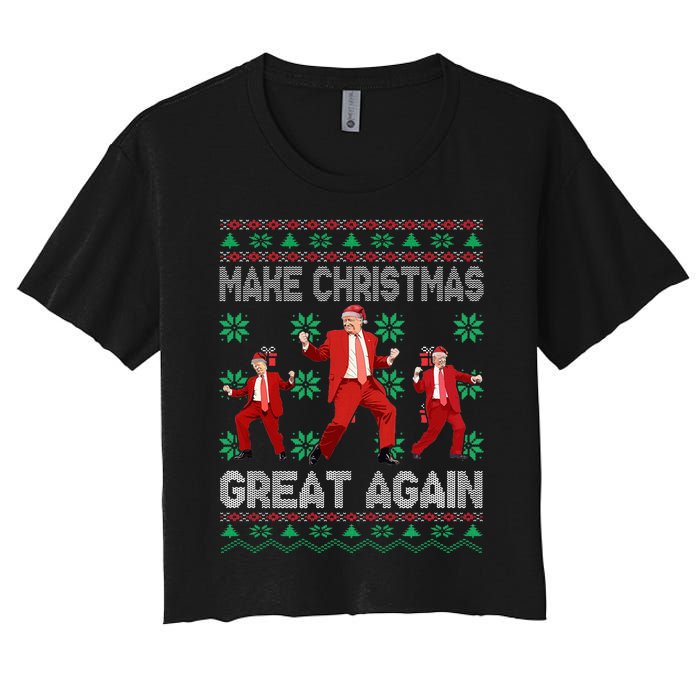 Make Christmas Great Again Santa Trump Dance Ugly Sweater Women's Crop Top Tee