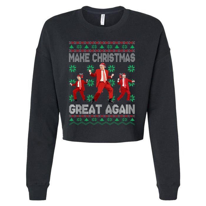 Make Christmas Great Again Santa Trump Dance Ugly Sweater Cropped Pullover Crew