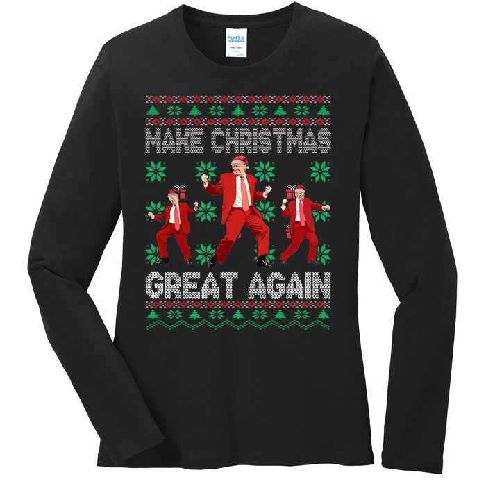 Make Christmas Great Again Santa Trump Dance Ugly Sweater Ladies Long Sleeve Shirt