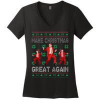 Make Christmas Great Again Santa Trump Dance Ugly Sweater Women's V-Neck T-Shirt