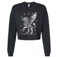 Mystical Creepy Gryphon Greek Mythical Creature Cropped Pullover Crew