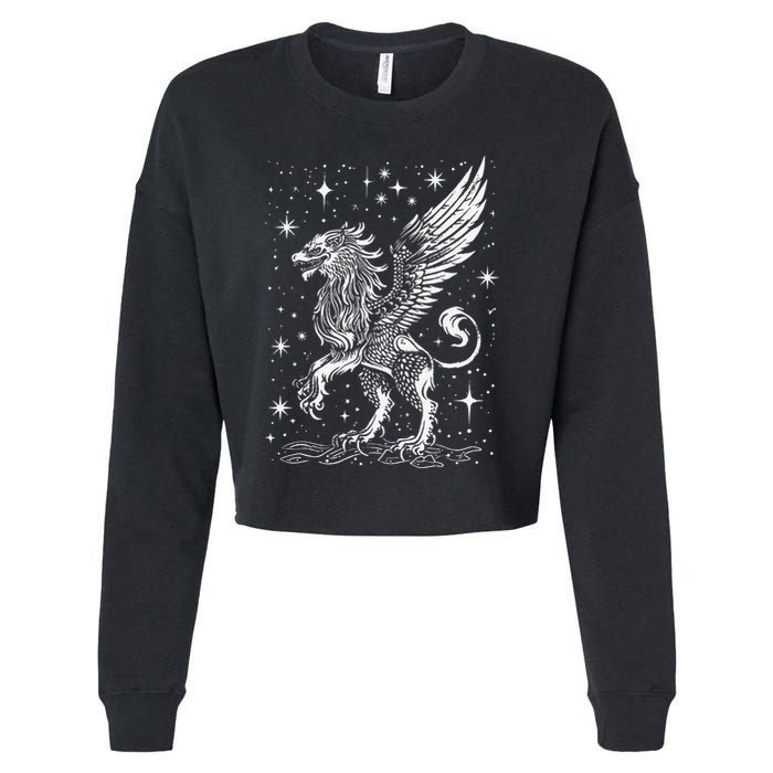 Mystical Creepy Gryphon Greek Mythical Creature Cropped Pullover Crew