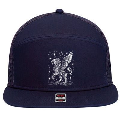 Mystical Creepy Gryphon Greek Mythical Creature 7 Panel Mesh Trucker Snapback Hat