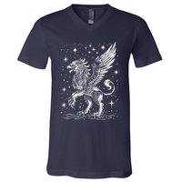Mystical Creepy Gryphon Greek Mythical Creature V-Neck T-Shirt