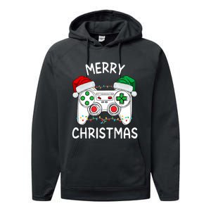 Merry Christmas Gamer Video Gaming Controller Santa Hat Xmas Tank Top Performance Fleece Hoodie