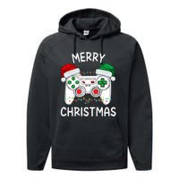 Merry Christmas Gamer Video Gaming Controller Santa Hat Xmas Tank Top Performance Fleece Hoodie