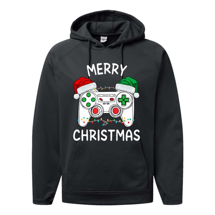 Merry Christmas Gamer Video Gaming Controller Santa Hat Xmas Tank Top Performance Fleece Hoodie