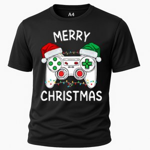 Merry Christmas Gamer Video Gaming Controller Santa Hat Xmas Tank Top Cooling Performance Crew T-Shirt