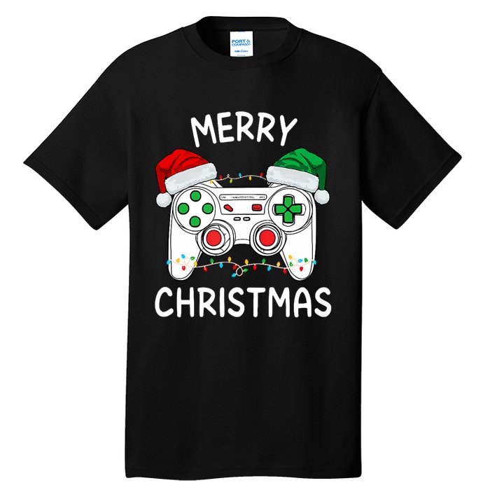 Merry Christmas Gamer Video Gaming Controller Santa Hat Xmas Tank Top Tall T-Shirt