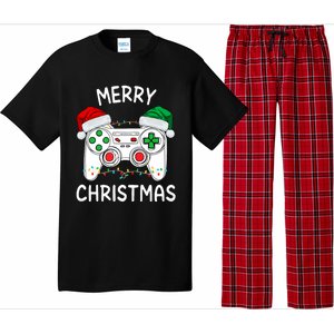 Merry Christmas Gamer Video Gaming Controller Santa Hat Xmas Tank Top Pajama Set