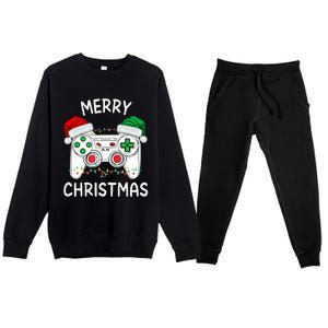 Merry Christmas Gamer Video Gaming Controller Santa Hat Xmas Tank Top Premium Crewneck Sweatsuit Set