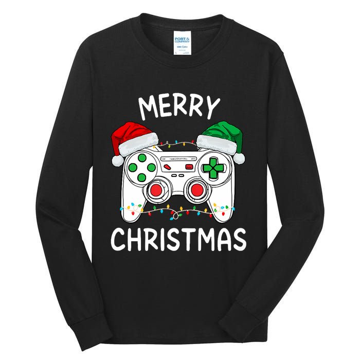 Merry Christmas Gamer Video Gaming Controller Santa Hat Xmas Tank Top Tall Long Sleeve T-Shirt