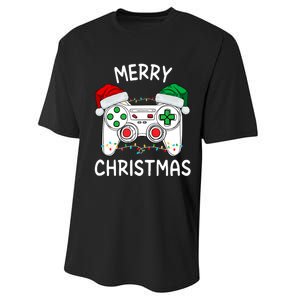 Merry Christmas Gamer Video Gaming Controller Santa Hat Xmas Tank Top Performance Sprint T-Shirt