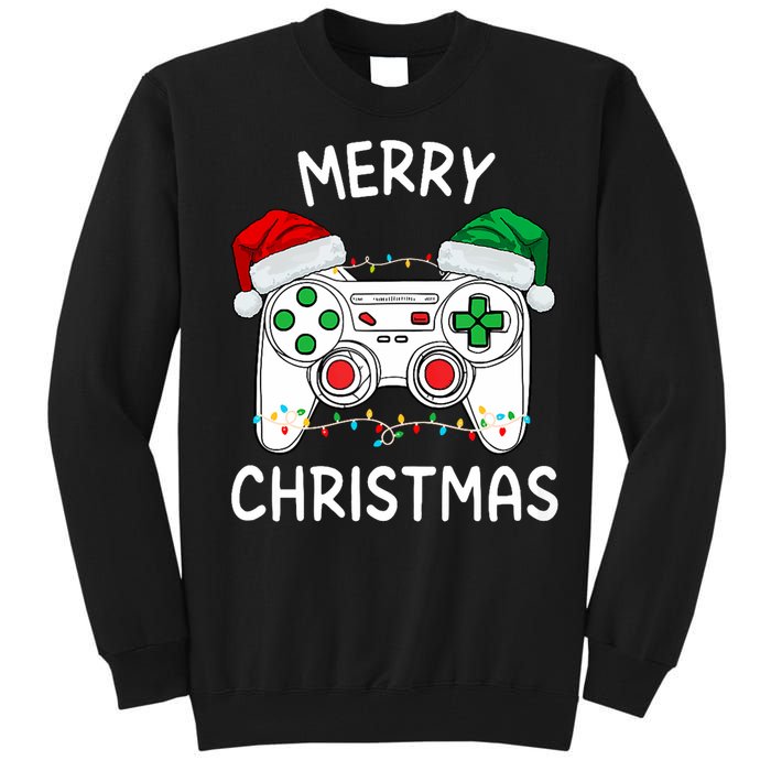 Merry Christmas Gamer Video Gaming Controller Santa Hat Xmas Tank Top Tall Sweatshirt