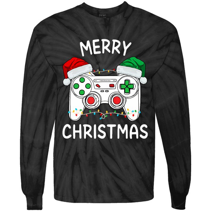 Merry Christmas Gamer Video Gaming Controller Santa Hat Xmas Tank Top Tie-Dye Long Sleeve Shirt