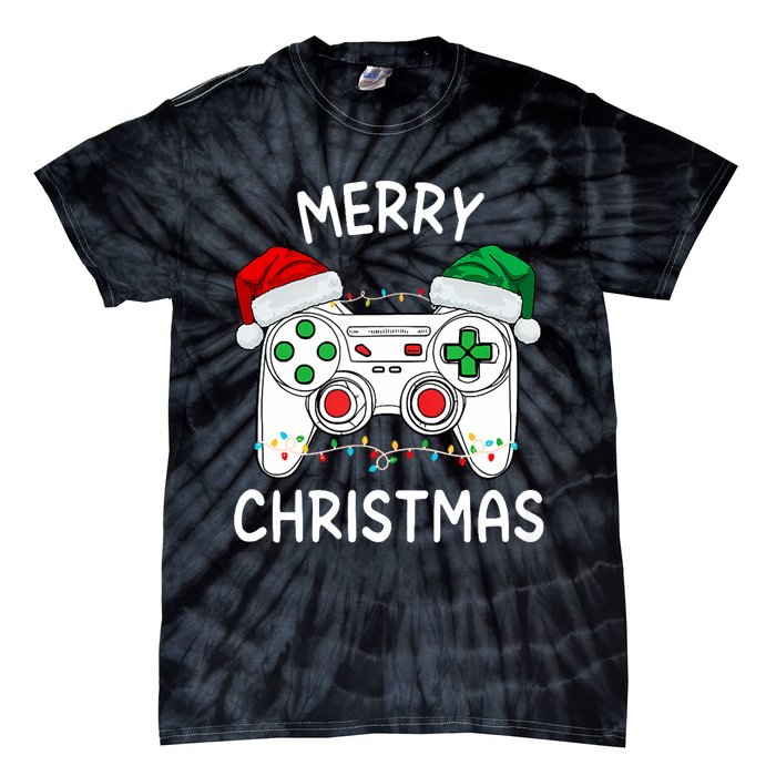 Merry Christmas Gamer Video Gaming Controller Santa Hat Xmas Tank Top Tie-Dye T-Shirt