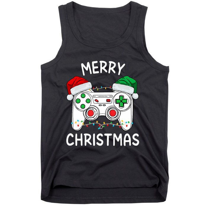 Merry Christmas Gamer Video Gaming Controller Santa Hat Xmas Tank Top Tank Top