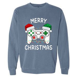 Merry Christmas Gamer Video Gaming Controller Santa Hat Xmas Tank Top Garment-Dyed Sweatshirt