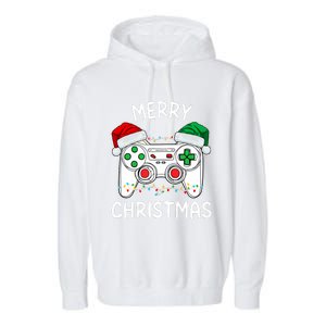 Merry Christmas Gamer Video Gaming Controller Santa Hat Xmas Tank Top Garment-Dyed Fleece Hoodie