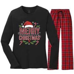 Merry Christmas Gifts Lights Red Santa Hat For Tank Top Women's Long Sleeve Flannel Pajama Set 