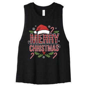 Merry Christmas Gifts Lights Red Santa Hat For Tank Top Women's Racerback Cropped Tank