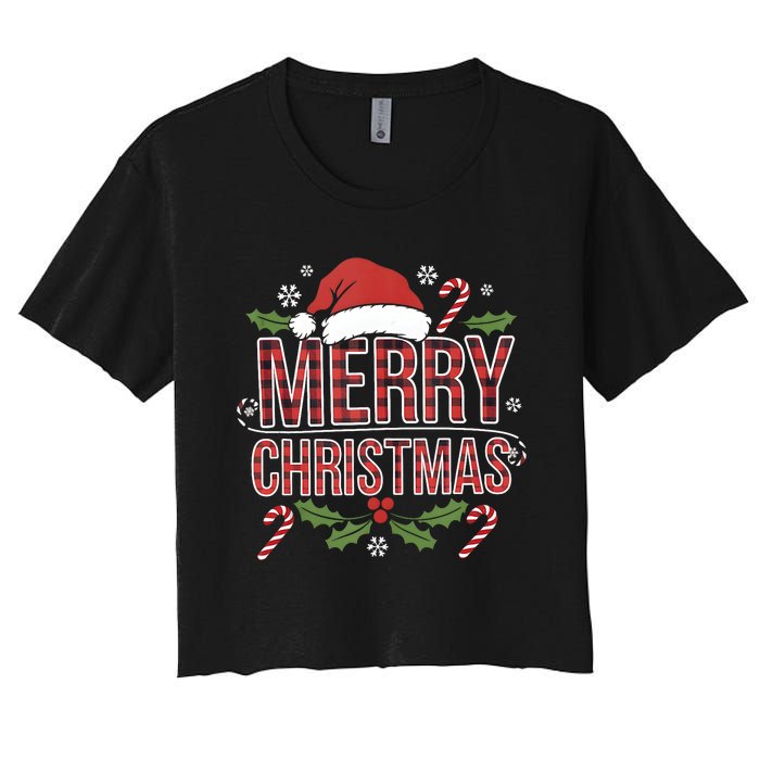 Merry Christmas Gifts Lights Red Santa Hat For Tank Top Women's Crop Top Tee