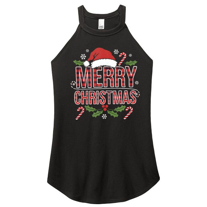 Merry Christmas Gifts Lights Red Santa Hat For Tank Top Women's Perfect Tri Rocker Tank