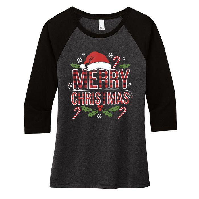 Merry Christmas Gifts Lights Red Santa Hat For Tank Top Women's Tri-Blend 3/4-Sleeve Raglan Shirt