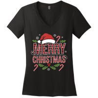 Merry Christmas Gifts Lights Red Santa Hat For Tank Top Women's V-Neck T-Shirt