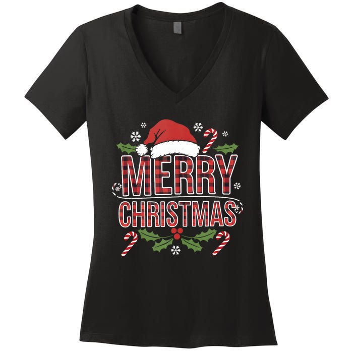 Merry Christmas Gifts Lights Red Santa Hat For Tank Top Women's V-Neck T-Shirt