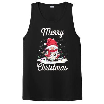 Merry Christmas Gnome Santa Hat Xmas Christmas Lights Party Tank Top PosiCharge Competitor Tank