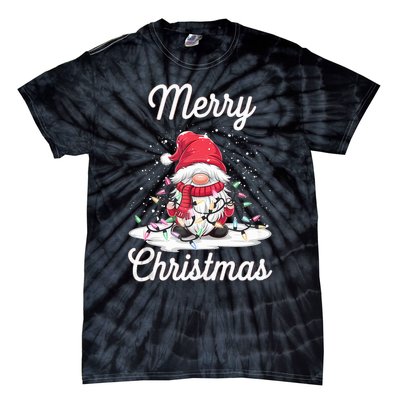 Merry Christmas Gnome Santa Hat Xmas Christmas Lights Party Tank Top Tie-Dye T-Shirt