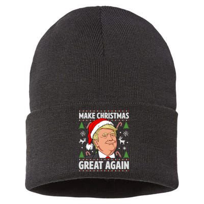 Make Christmas Great Again Funny Trump Ugly Christmas  Sustainable Knit Beanie