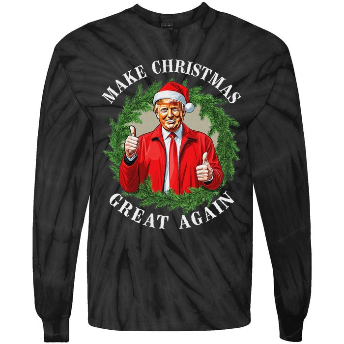 Make Christmas Great Again Donald Trump Maga Tie-Dye Long Sleeve Shirt