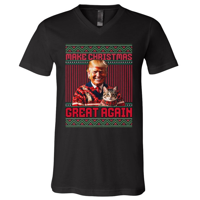 Make Christmas Great Again Xmas Funny Trump Pajamas Ugly V-Neck T-Shirt