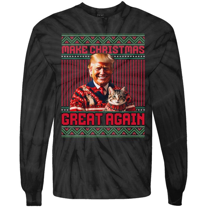 Make Christmas Great Again Xmas Funny Trump Pajamas Ugly Tie-Dye Long Sleeve Shirt