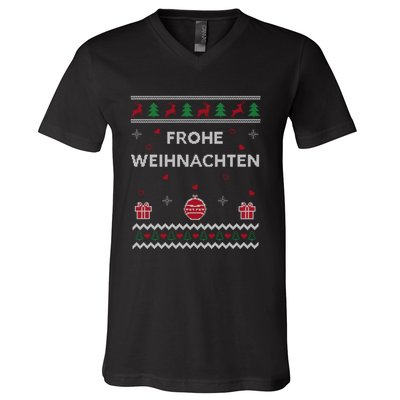 Merry Christmas German Ugly Christmas Frohe Weihnachten V-Neck T-Shirt