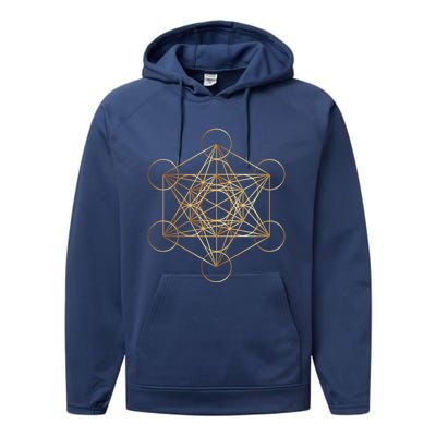 Metatron's Cube Golden Sacred Geometry Great Gift Performance Fleece Hoodie