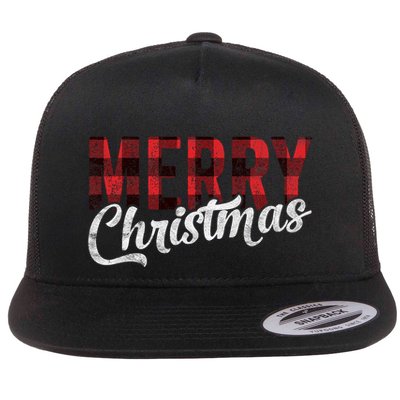 Merry Christmas Gift Family Xmas Red Buffalo Plaid Flat Bill Trucker Hat
