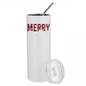 Merry Christmas Gift Family Xmas Red Buffalo Plaid Stainless Steel Tumbler