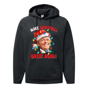 Make Christmas Great Again Funny Donald Trump Xmas Lights Performance Fleece Hoodie